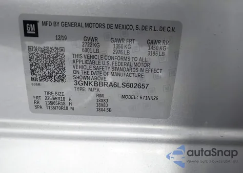 2020 Chevrolet Blazer Fwd 1Lt z USA, uszkodzony, nr VIN 3GNKBBRA6LS602657